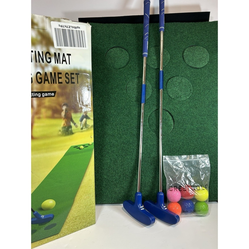Golf BeerPong Game Set Green Putting Mat Indoor/Outdoor 6 Balls 2 Rubber Putters